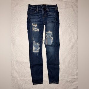American Eagle Outfitters Dark Blue Distressed Skinny Jeans